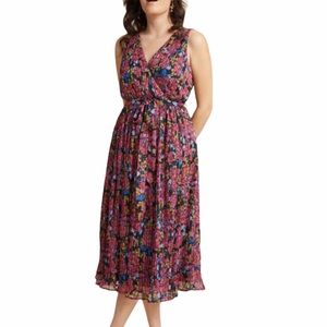 Modcloth Chiffon Floral Pleated  Midi Dress Size Small
